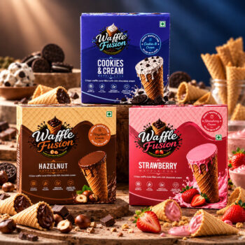 Waffle Fusion Crispy Waffle Cone with Rich Cream Filling – 5 Delicious Flavours | Hazelnut, Chocolate, Strawberry, Pistachio & Cookies & Cream